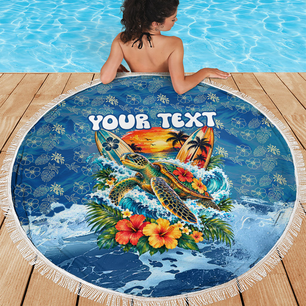 Personalized Hawaii 60th Birthday Sea Turtle Beach Blanket Tropical Ocean Wave Floral Surfboard