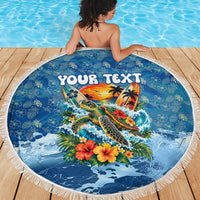Personalized Hawaii 60th Birthday Sea Turtle Beach Blanket Tropical Ocean Wave Floral Surfboard