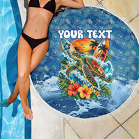 Personalized Hawaii 60th Birthday Sea Turtle Beach Blanket Tropical Ocean Wave Floral Surfboard