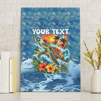 Personalized Hawaii 60th Birthday Sea Turtle Canvas Wall Art Tropical Ocean Wave Floral Surfboard TS04 Without Frame Blue Yellow - Polynesian Pride