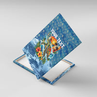 Personalized Hawaii 60th Birthday Sea Turtle Canvas Wall Art Tropical Ocean Wave Floral Surfboard TS04 With Frame Blue Yellow - Polynesian Pride