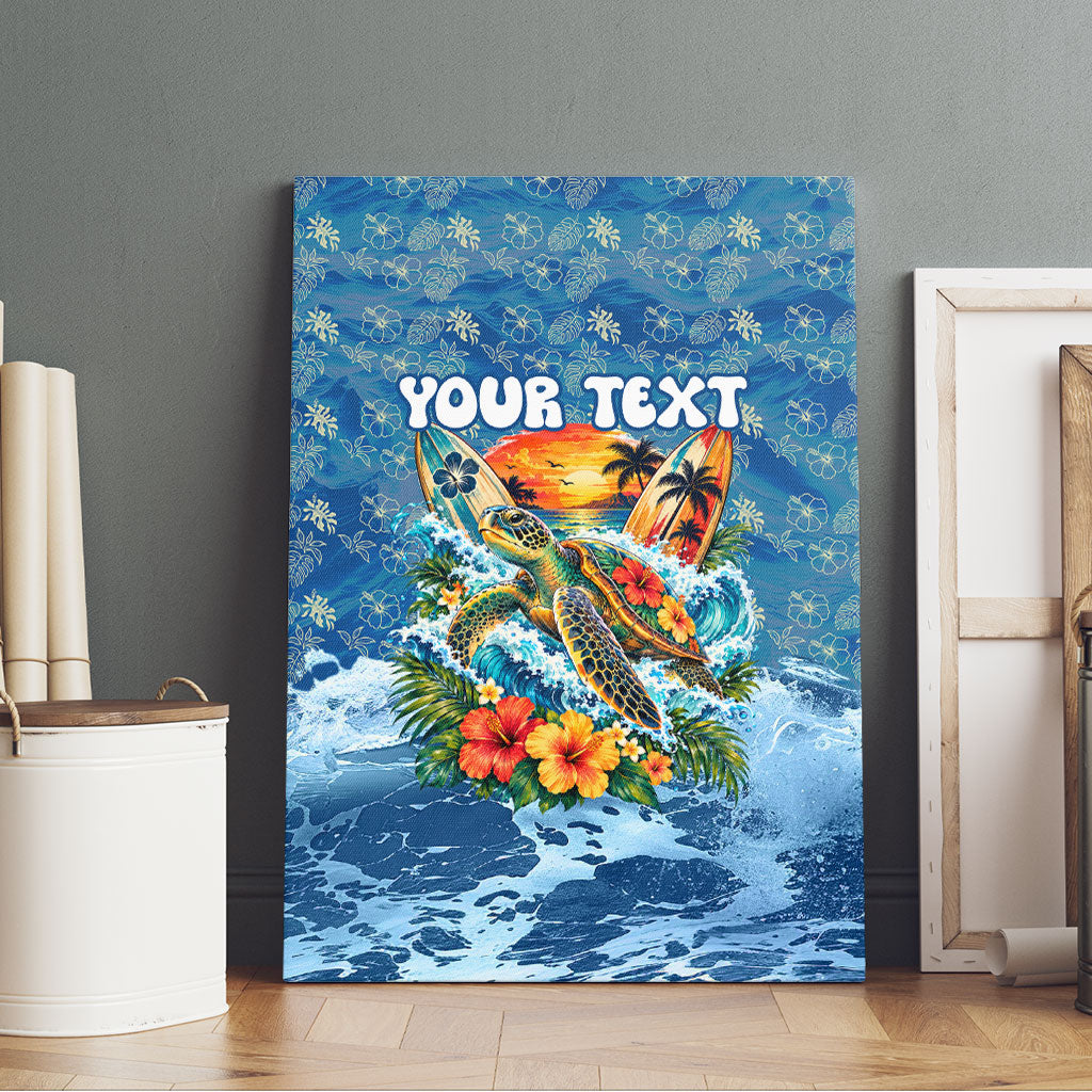 Personalized Hawaii 60th Birthday Sea Turtle Canvas Wall Art Tropical Ocean Wave Floral Surfboard TS04 - Polynesian Pride