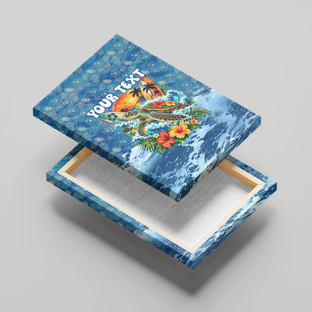 Personalized Hawaii 60th Birthday Sea Turtle Canvas Wall Art Tropical Ocean Wave Floral Surfboard TS04 - Polynesian Pride