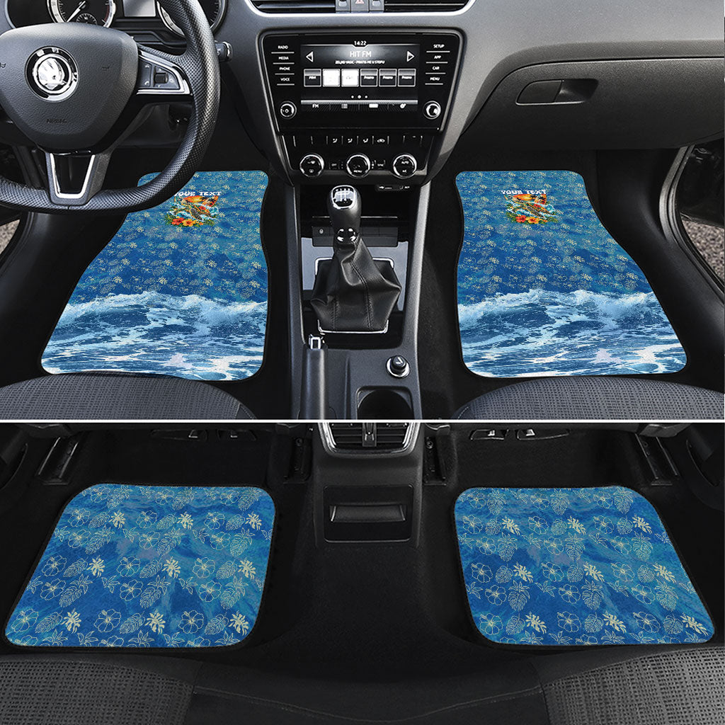 Personalized Hawaii 60th Birthday Sea Turtle Car Mats Tropical Ocean Wave Floral Surfboard TS04 Set 4pcs Blue Yellow - Polynesian Pride