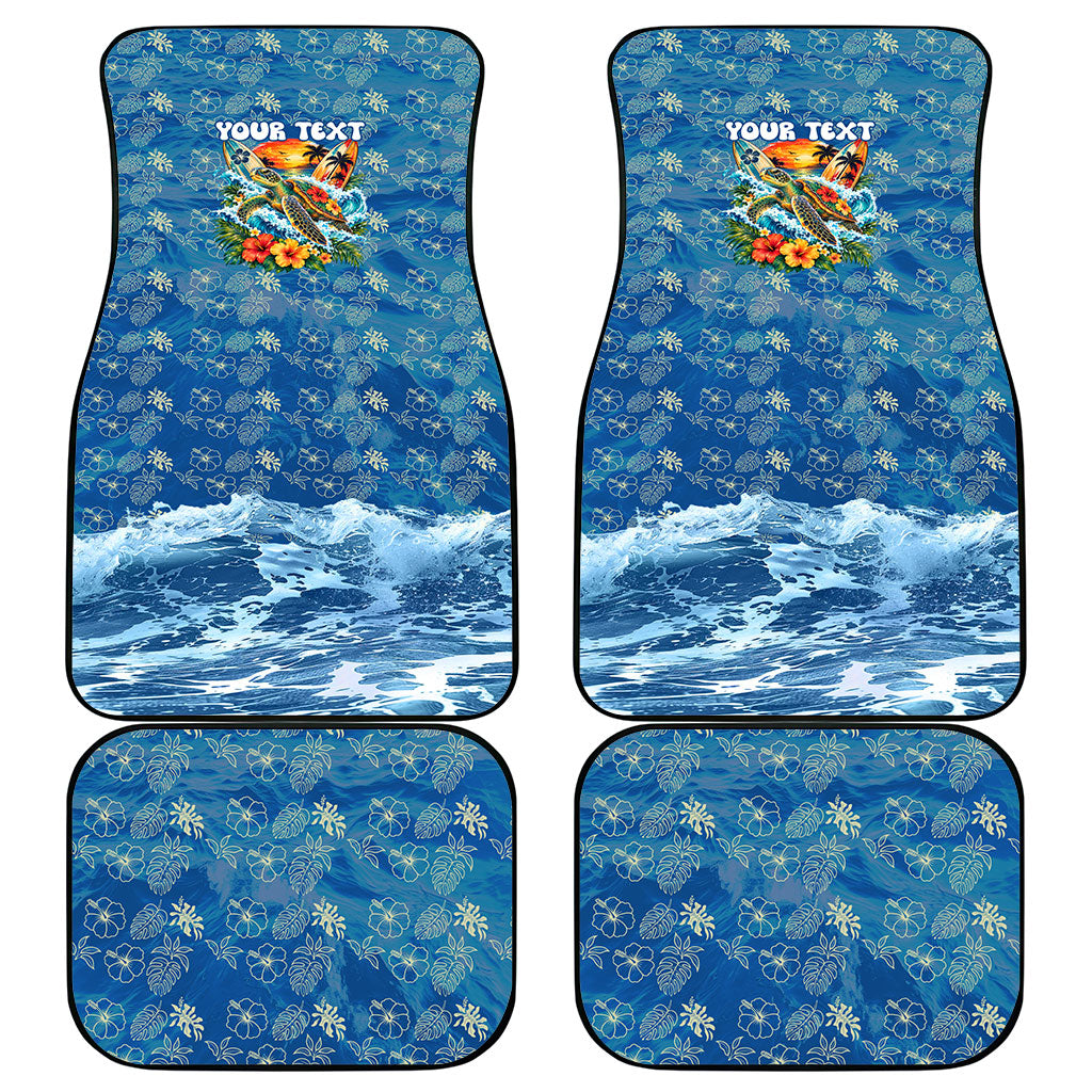 Personalized Hawaii 60th Birthday Sea Turtle Car Mats Tropical Ocean Wave Floral Surfboard TS04 - Polynesian Pride