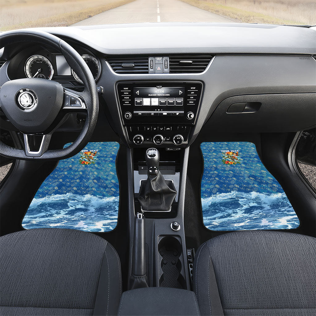 Personalized Hawaii 60th Birthday Sea Turtle Car Mats Tropical Ocean Wave Floral Surfboard TS04 Set 2pcs - Front Blue Yellow - Polynesian Pride