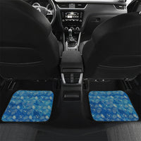 Personalized Hawaii 60th Birthday Sea Turtle Car Mats Tropical Ocean Wave Floral Surfboard TS04 Set 2pcs - Back Blue Yellow - Polynesian Pride