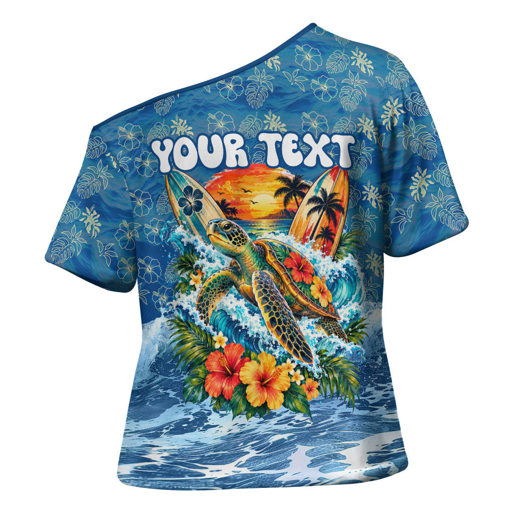 Personalized Hawaii 60th Birthday Sea Turtle Cross Shoulder Shirt Tropical Ocean Wave Floral Surfboard TS04 - Polynesian Pride