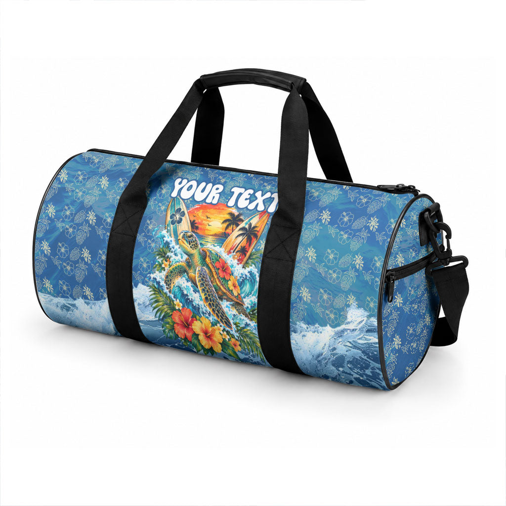 Personalized Hawaii 60th Birthday Sea Turtle Duffle Bag Tropical Ocean Wave Floral Surfboard