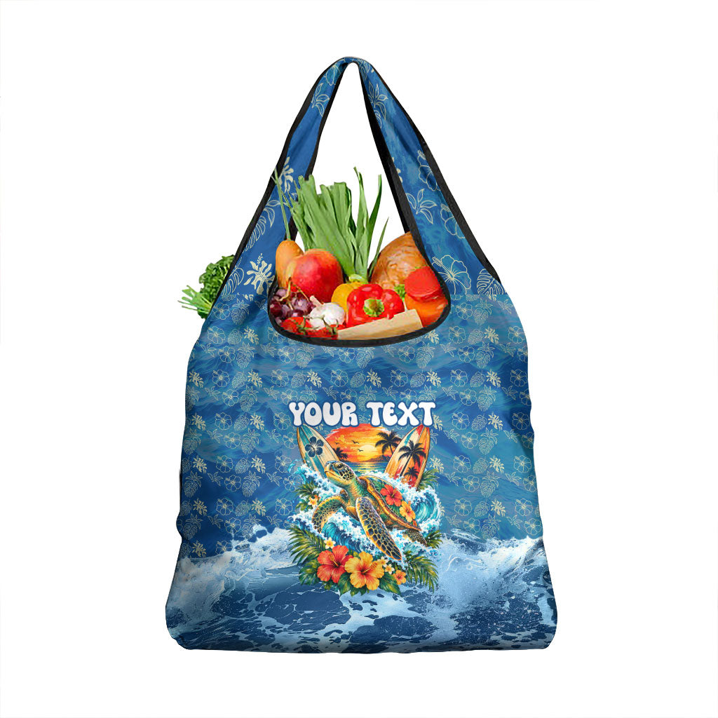 Personalized Hawaii 60th Birthday Sea Turtle Grocery Bag Tropical Ocean Wave Floral Surfboard TS04 1-pack One Size Blue Yellow - Polynesian Pride