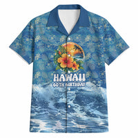 Personalized Hawaii 60th Birthday Sea Turtle Hawaiian Shirt Tropical Ocean Wave Floral Surfboard TS04 Blue Yellow - Polynesian Pride