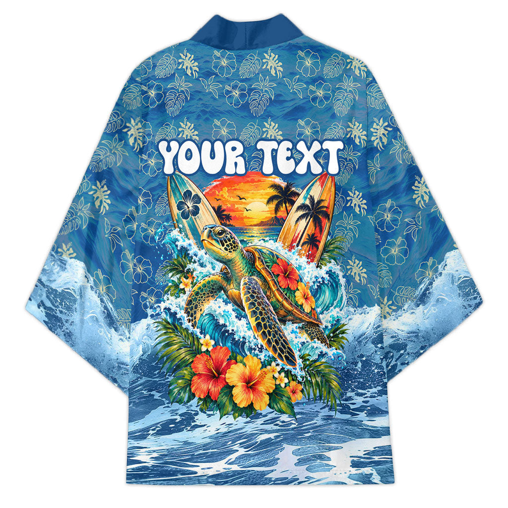 Personalized Hawaii 60th Birthday Sea Turtle Kimono Tropical Ocean Wave Floral Surfboard