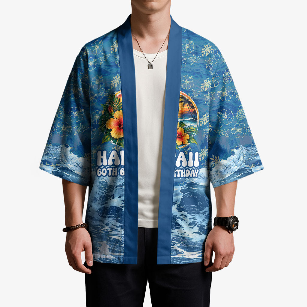 Personalized Hawaii 60th Birthday Sea Turtle Kimono Tropical Ocean Wave Floral Surfboard