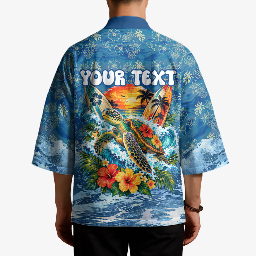 Personalized Hawaii 60th Birthday Sea Turtle Kimono Tropical Ocean Wave Floral Surfboard