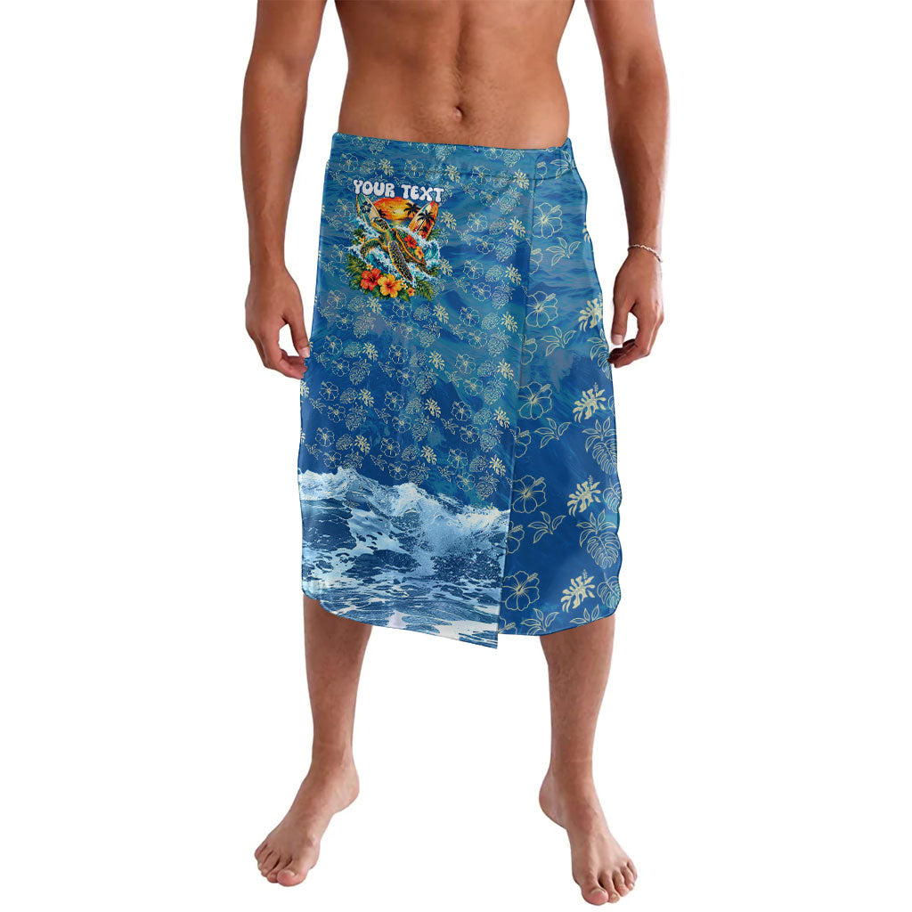 Personalized Hawaii 60th Birthday Sea Turtle Lavalava Tropical Ocean Wave Floral Surfboard TS04 Blue Yellow - Polynesian Pride