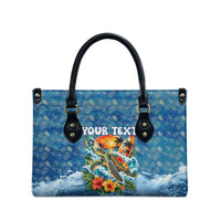 Personalized Hawaii 60th Birthday Sea Turtle Leather Bag Tropical Ocean Wave Floral Surfboard