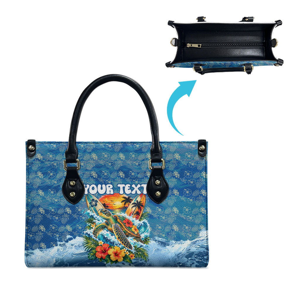 Personalized Hawaii 60th Birthday Sea Turtle Leather Bag Tropical Ocean Wave Floral Surfboard