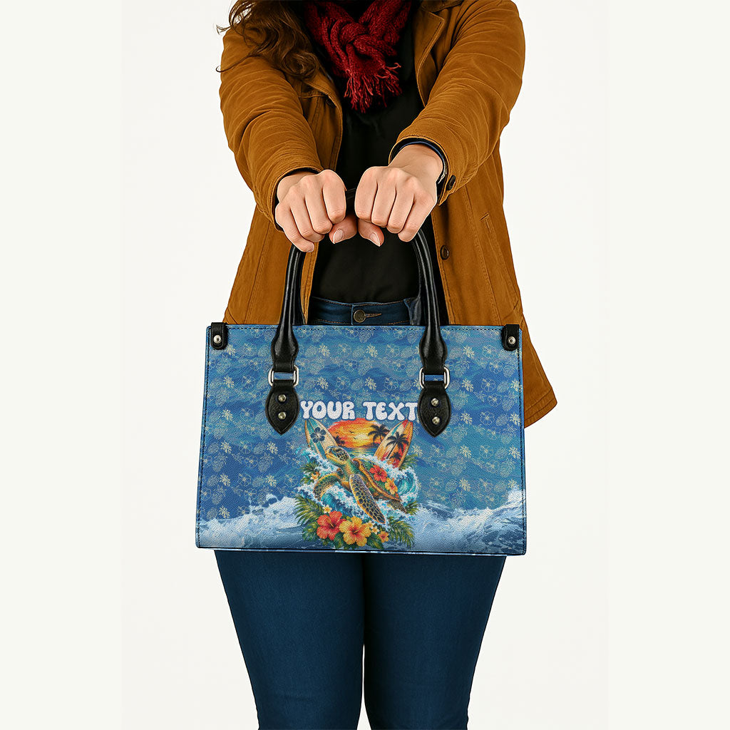 Personalized Hawaii 60th Birthday Sea Turtle Leather Bag Tropical Ocean Wave Floral Surfboard