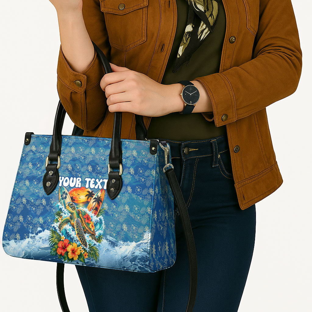 Personalized Hawaii 60th Birthday Sea Turtle Leather Bag Tropical Ocean Wave Floral Surfboard