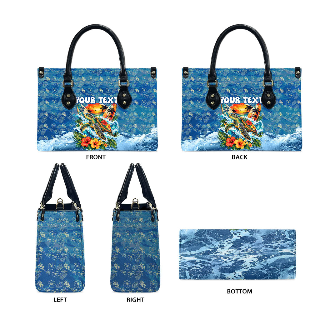 Personalized Hawaii 60th Birthday Sea Turtle Leather Bag Tropical Ocean Wave Floral Surfboard