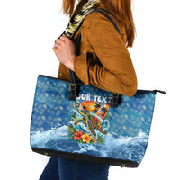 Personalized Hawaii 60th Birthday Sea Turtle Leather Tote Bag Tropical Ocean Wave Floral Surfboard TS04 Blue Yellow - Polynesian Pride
