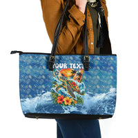 Personalized Hawaii 60th Birthday Sea Turtle Leather Tote Bag Tropical Ocean Wave Floral Surfboard TS04 - Polynesian Pride
