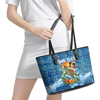 Personalized Hawaii 60th Birthday Sea Turtle Leather Tote Bag Tropical Ocean Wave Floral Surfboard TS04 - Polynesian Pride