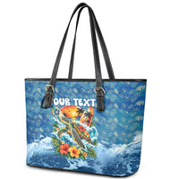 Personalized Hawaii 60th Birthday Sea Turtle Leather Tote Bag Tropical Ocean Wave Floral Surfboard TS04 - Polynesian Pride