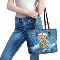 Personalized Hawaii 60th Birthday Sea Turtle Leather Tote Bag Tropical Ocean Wave Floral Surfboard TS04 - Polynesian Pride