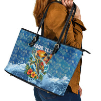 Personalized Hawaii 60th Birthday Sea Turtle Leather Tote Bag Tropical Ocean Wave Floral Surfboard TS04 - Polynesian Pride