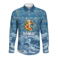 Personalized Hawaii 60th Birthday Sea Turtle Long Sleeve Button Shirt Tropical Ocean Wave Floral Surfboard TS04 Unisex Blue Yellow - Polynesian Pride