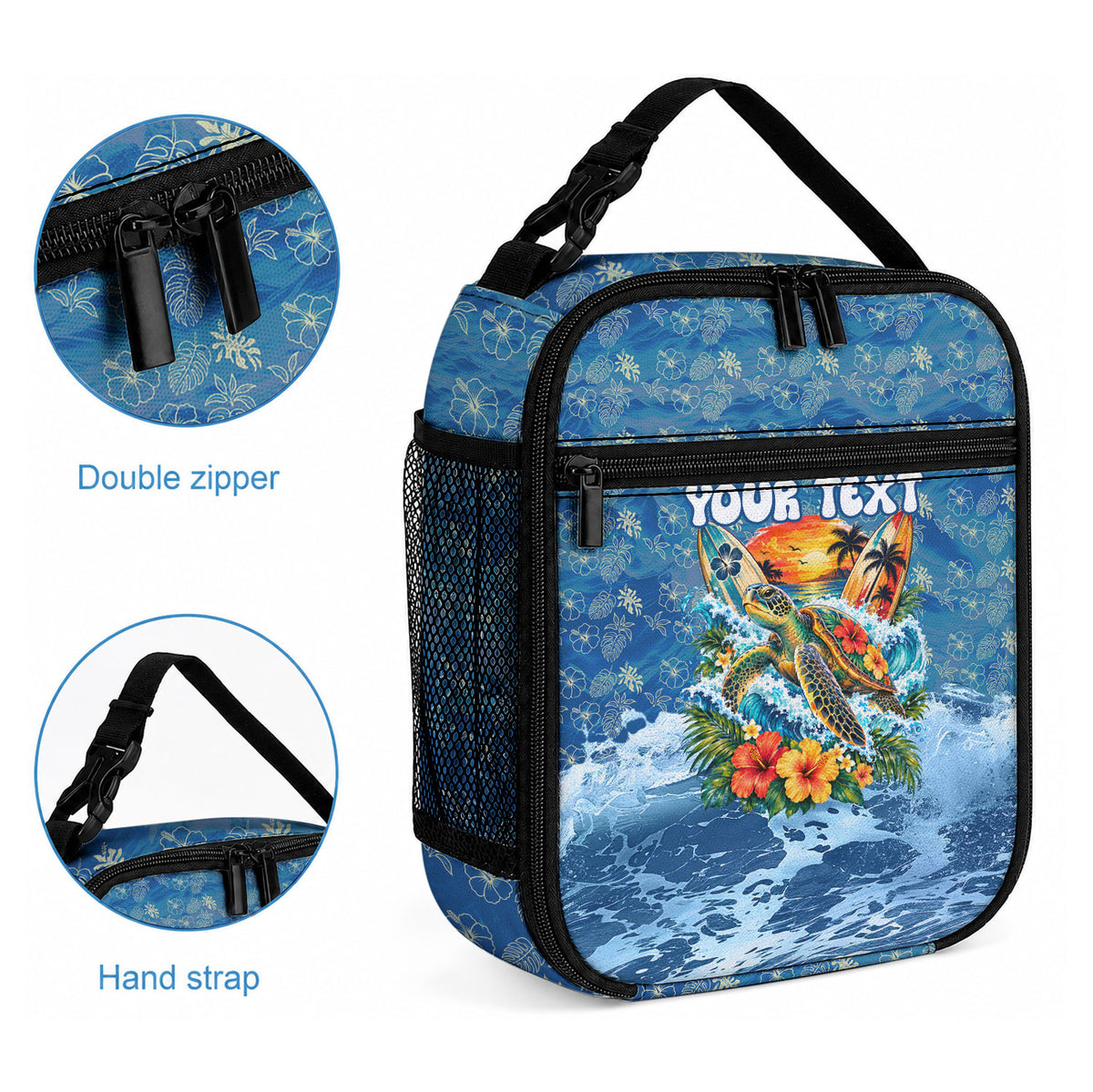 Personalized Hawaii 60th Birthday Sea Turtle Lunch Bag Tropical Ocean Wave Floral Surfboard