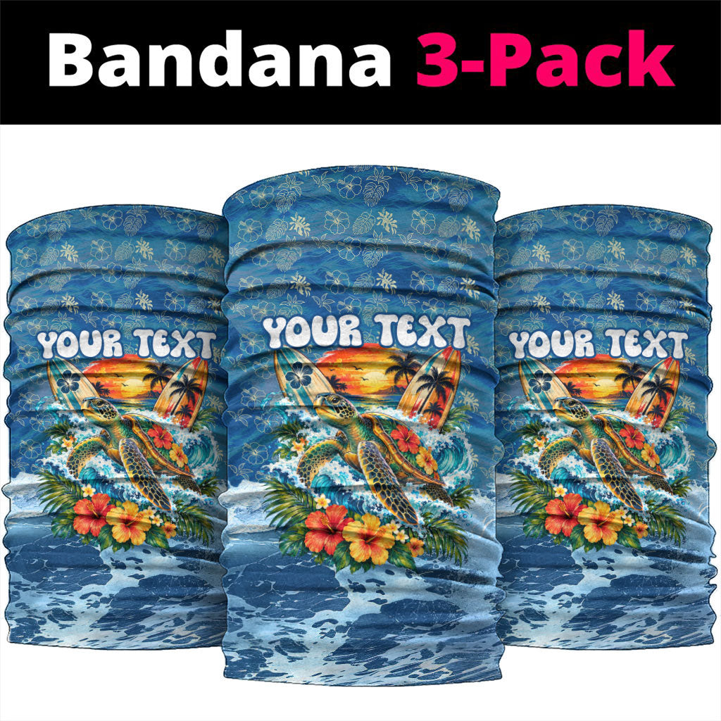 Personalized Hawaii 60th Birthday Sea Turtle Neck Gaiter Tropical Ocean Wave Floral Surfboard TS04 package One Size: 25*50cm Blue Yellow - Polynesian Pride