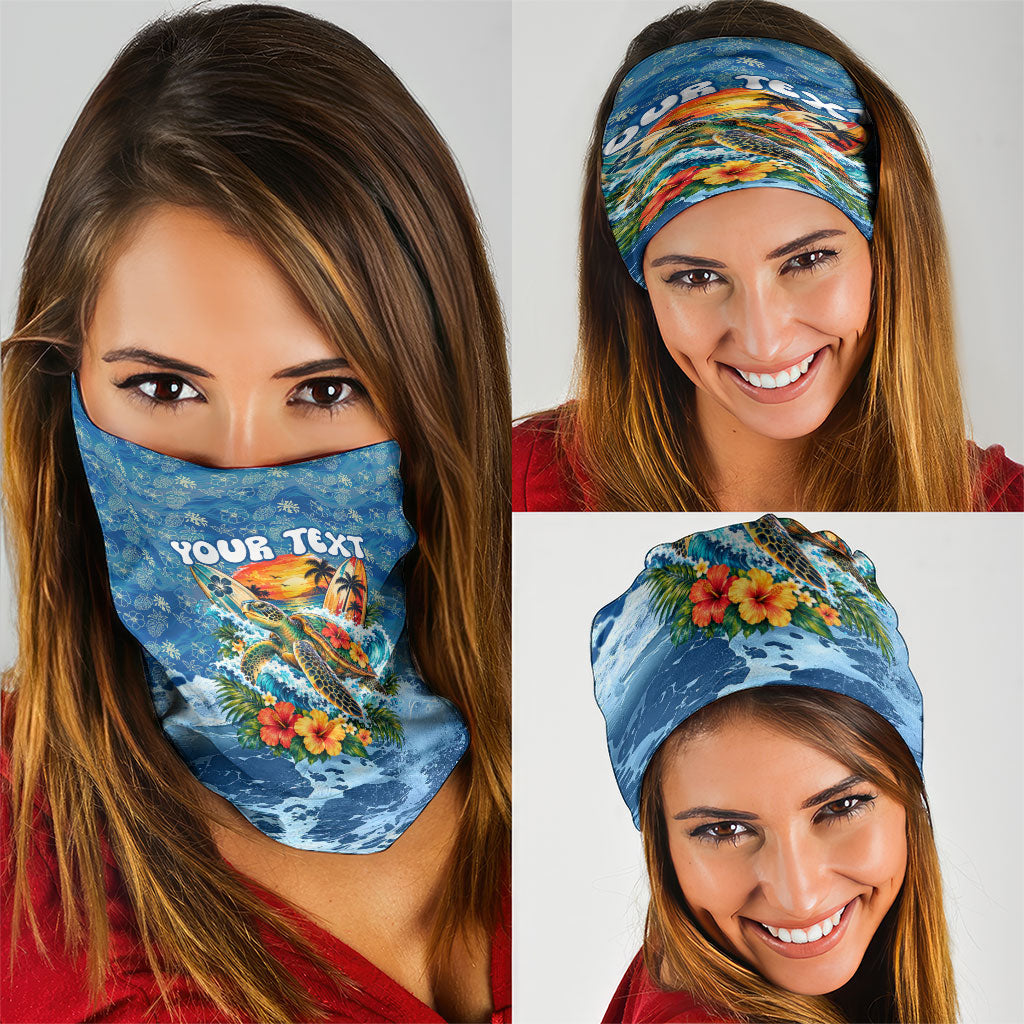 Personalized Hawaii 60th Birthday Sea Turtle Neck Gaiter Tropical Ocean Wave Floral Surfboard TS04 - Polynesian Pride