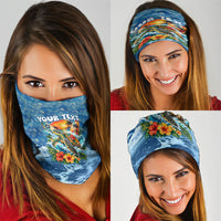 Personalized Hawaii 60th Birthday Sea Turtle Neck Gaiter Tropical Ocean Wave Floral Surfboard TS04 - Polynesian Pride