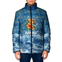 Personalized Hawaii 60th Birthday Sea Turtle Padded Jacket Tropical Ocean Wave Floral Surfboard