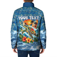 Personalized Hawaii 60th Birthday Sea Turtle Padded Jacket Tropical Ocean Wave Floral Surfboard