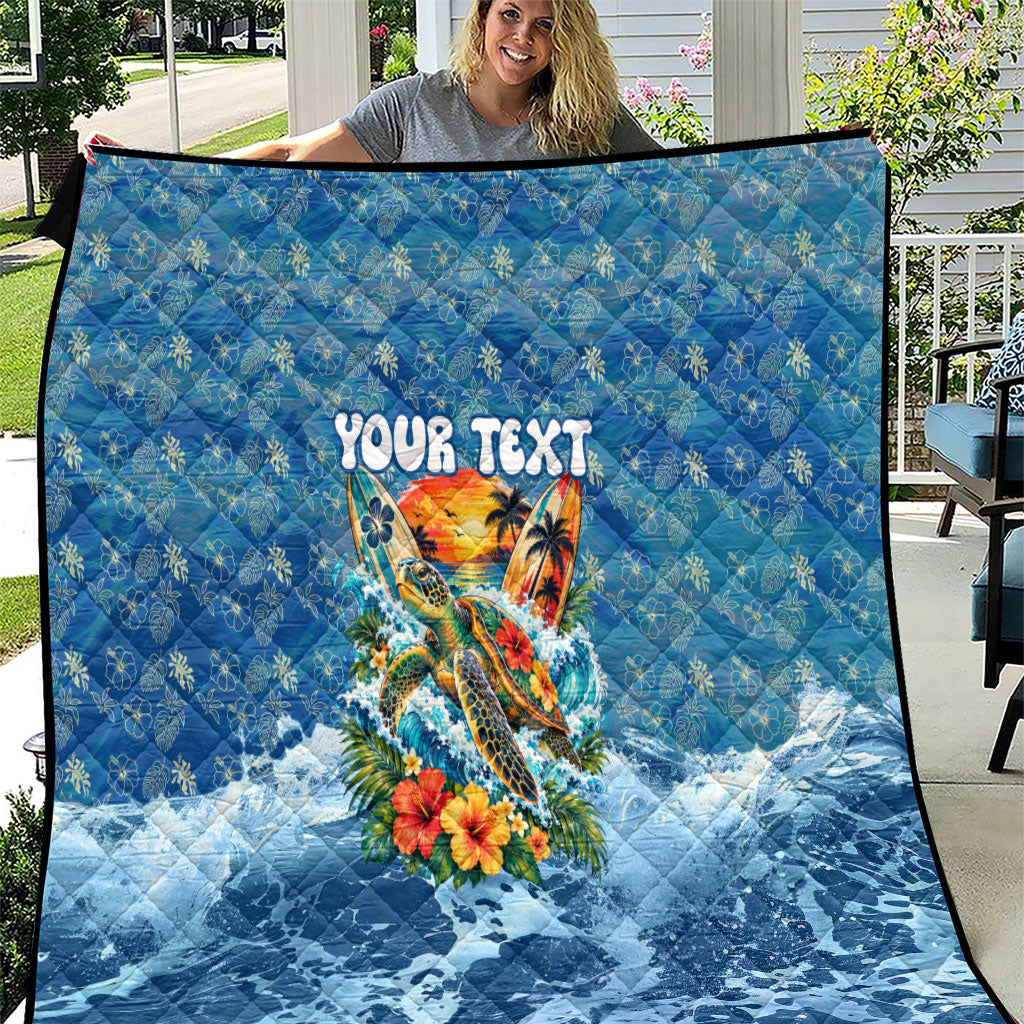 Personalized Hawaii 60th Birthday Sea Turtle Quilt Tropical Ocean Wave Floral Surfboard