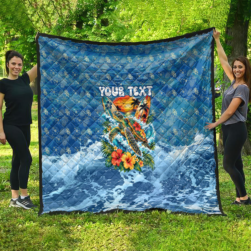 Personalized Hawaii 60th Birthday Sea Turtle Quilt Tropical Ocean Wave Floral Surfboard