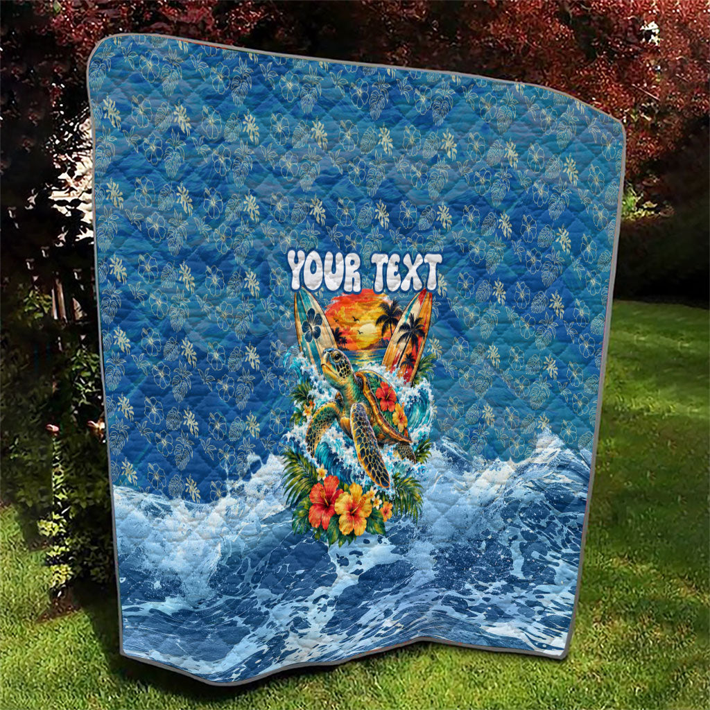 Personalized Hawaii 60th Birthday Sea Turtle Quilt Tropical Ocean Wave Floral Surfboard