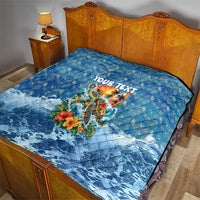 Personalized Hawaii 60th Birthday Sea Turtle Quilt Tropical Ocean Wave Floral Surfboard
