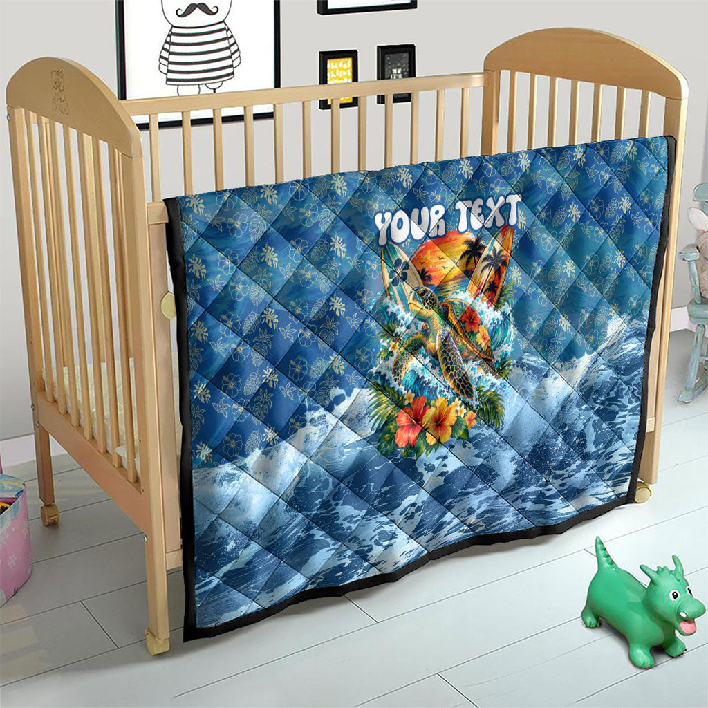 Personalized Hawaii 60th Birthday Sea Turtle Quilt Tropical Ocean Wave Floral Surfboard