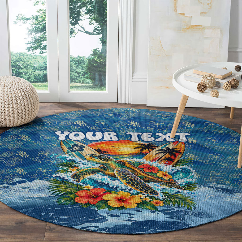 Personalized Hawaii 60th Birthday Sea Turtle Round Carpet Tropical Ocean Wave Floral Surfboard TS04 - Polynesian Pride