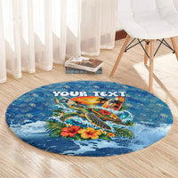 Personalized Hawaii 60th Birthday Sea Turtle Round Carpet Tropical Ocean Wave Floral Surfboard TS04 - Polynesian Pride
