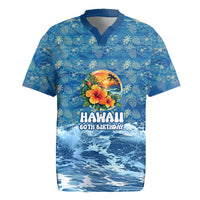 Personalized Hawaii 60th Birthday Sea Turtle Rugby Jersey Tropical Ocean Wave Floral Surfboard