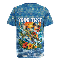 Personalized Hawaii 60th Birthday Sea Turtle Rugby Jersey Tropical Ocean Wave Floral Surfboard