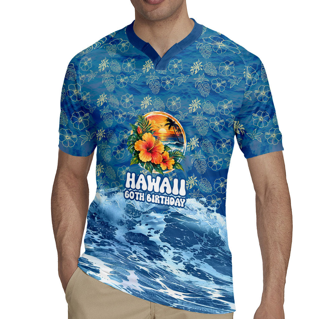 Personalized Hawaii 60th Birthday Sea Turtle Rugby Jersey Tropical Ocean Wave Floral Surfboard
