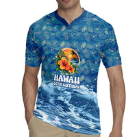 Personalized Hawaii 60th Birthday Sea Turtle Rugby Jersey Tropical Ocean Wave Floral Surfboard