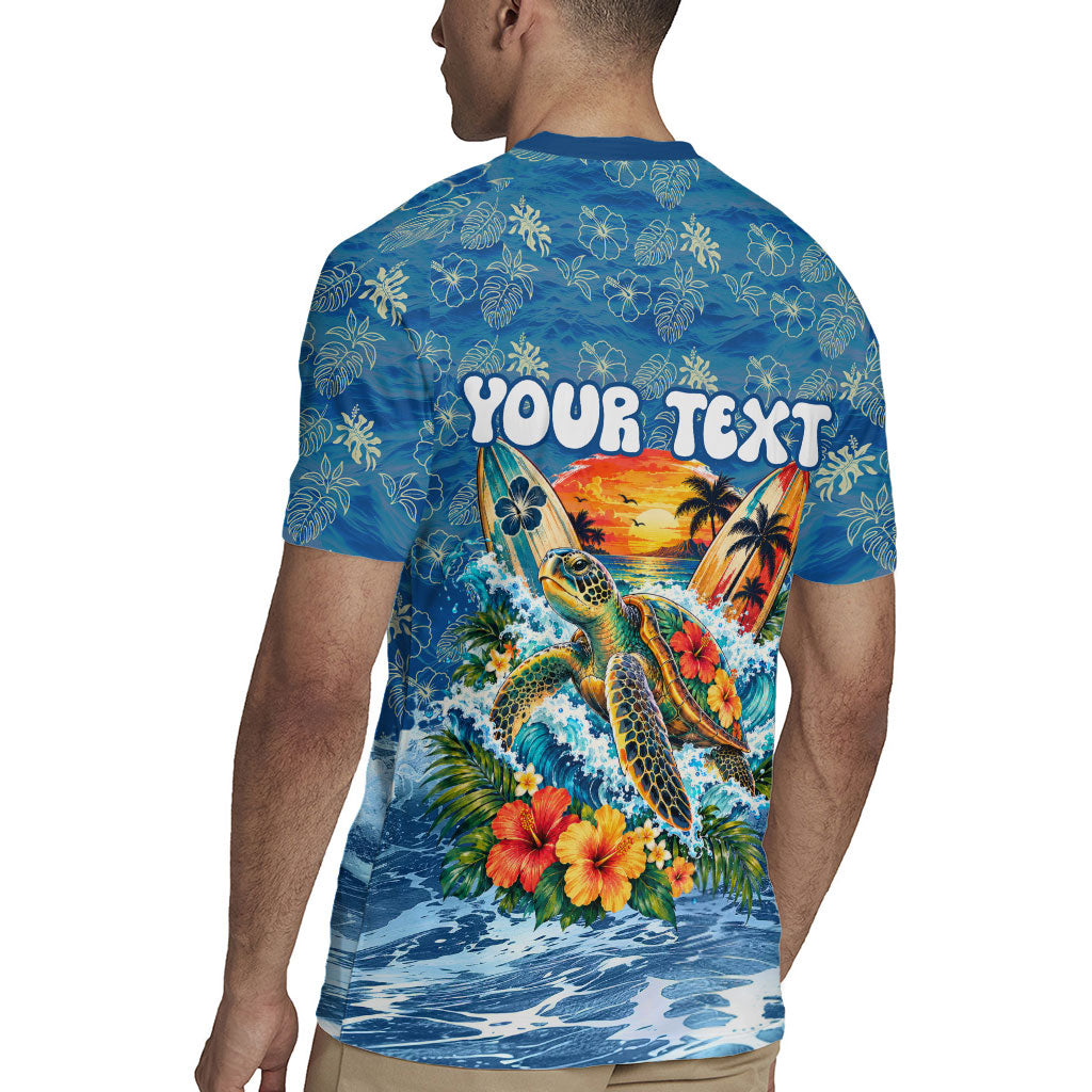 Personalized Hawaii 60th Birthday Sea Turtle Rugby Jersey Tropical Ocean Wave Floral Surfboard