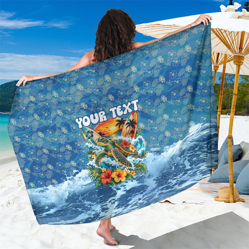 Personalized Hawaii 60th Birthday Sea Turtle Sarong Tropical Ocean Wave Floral Surfboard TS04 One Size 44 x 66 inches Blue Yellow - Polynesian Pride